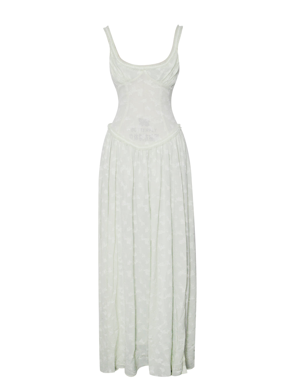 Ulissa Light Green Square Neck Trendy Jacquard Textured High Slit Maxi Dress Dresses