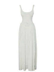 Ulissa Light Green Square Neck Trendy Jacquard Textured High Slit Maxi Dress Dresses