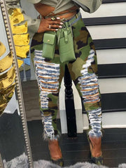 Ripped Camouflage Printed Jeans Jeans