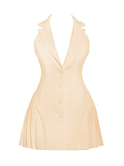 Reyna Beige Backless Charming Pleated Mini Blazer Dress Dresses