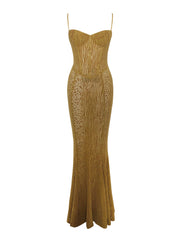 Ulani Gold Burnout Velvet Graceful Detail Mesh Maxi Dress Dresses