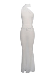 Olena White Burnout Velvet Animal Trendy Print Mesh Halter Neck Maxi Dress Dresses