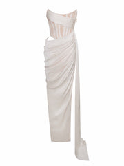 Callie Pearl White Lace Graceful Satin Corset High Slit Gown Gowns
