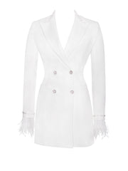 Quilla White Feather Crystal Graceful Sleeve Backless Blazer Dress Dresses