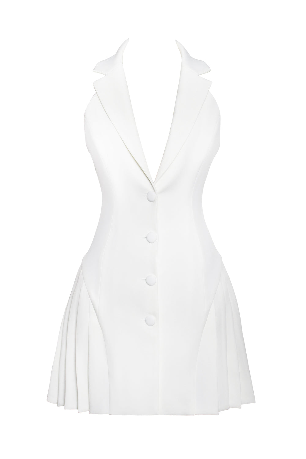Reyna White Backless Charming Pleated Mini Blazer Dress Dresses