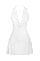 Reyna White Backless Charming Pleated Mini Blazer Dress Dresses