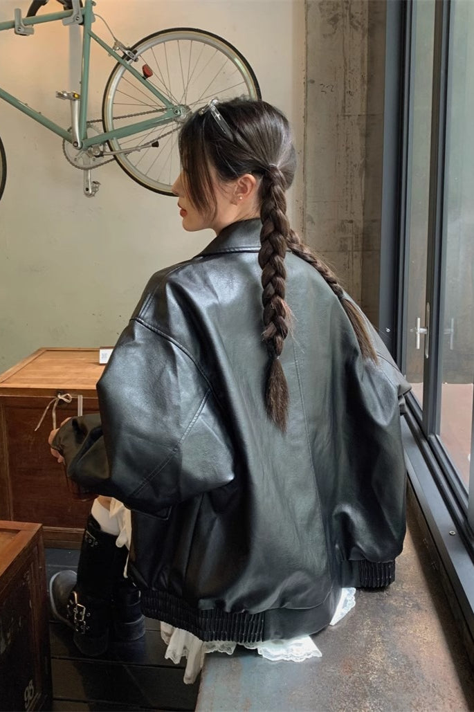 Short Length Oversized Moto Jacket M / Black