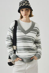 Oversized Striped V-Neck Sweater