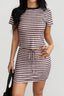 Pink Striped Round Neck Tie Bodycon Skirt Set
