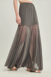 High Waist Tiered Mesh Insert Asymmetrical Skirt