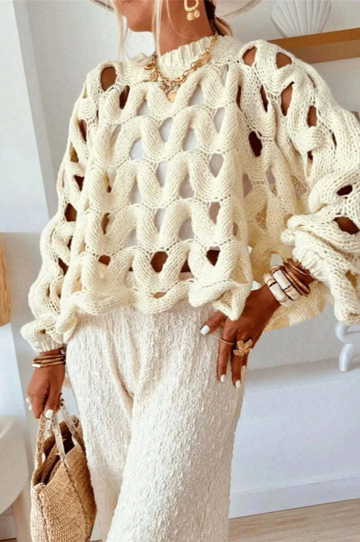 Crochet Knit Hollow Out Pullover Sweater