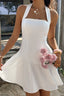 Halter Waist Cinching Ruffled Mini Dress