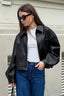 Loose Fit Matte Leather Short Jacket Black / S coats