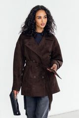 Vintage Brown Suede Tie Waist Overcoat