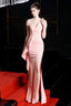 Slit Off Shoulder Mermaid Maxi Party Dress Pink / S