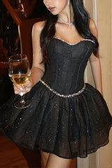Strapless Corset Black Elegant Birthday Mini Dress