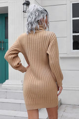 Short Ribbed Turtleneck Sweater Dress