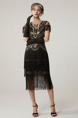 Sequin Short Sleeve Fringe Boho Dress