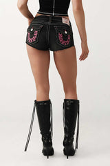 Embroidered Low Rise Bodycon Denim Casual Shorts