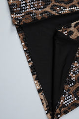Leopard Print Lace Up Corset Sequin Midi Skirt Set