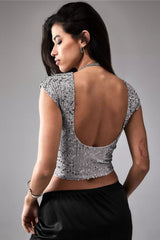Sexy Backless Sequin Crop Top