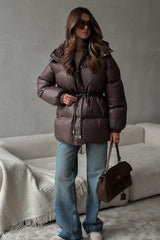 Adjustable Drawstring Hooded Puffer Jacket