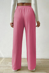 Elastic High Waist Solid Straight Leg Knit Pants