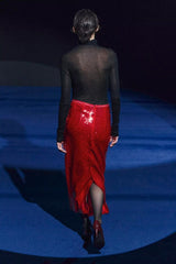 High Waist Sequin Slit Bodycon Skirt