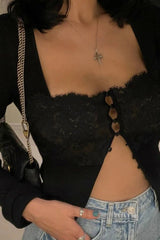 Black Square Neck Buttoned Cardigan Black / S