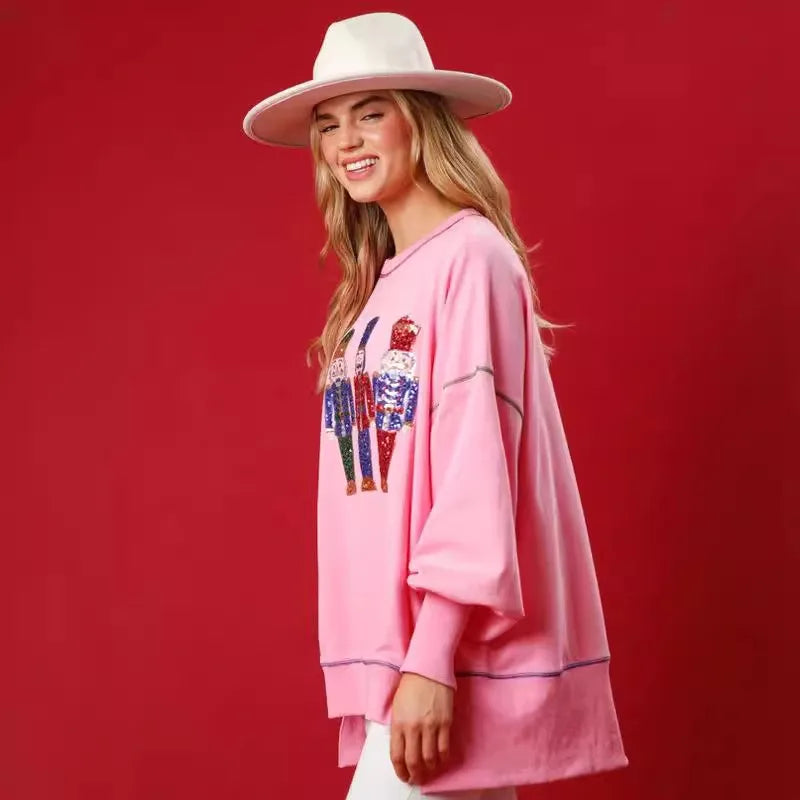 Sweet Fresh Korean Sequins Thickened Versatile Christmas Hoodie Hoodies-L