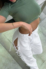 Casual Side Slit Tie Cutout Wide Leg Pants