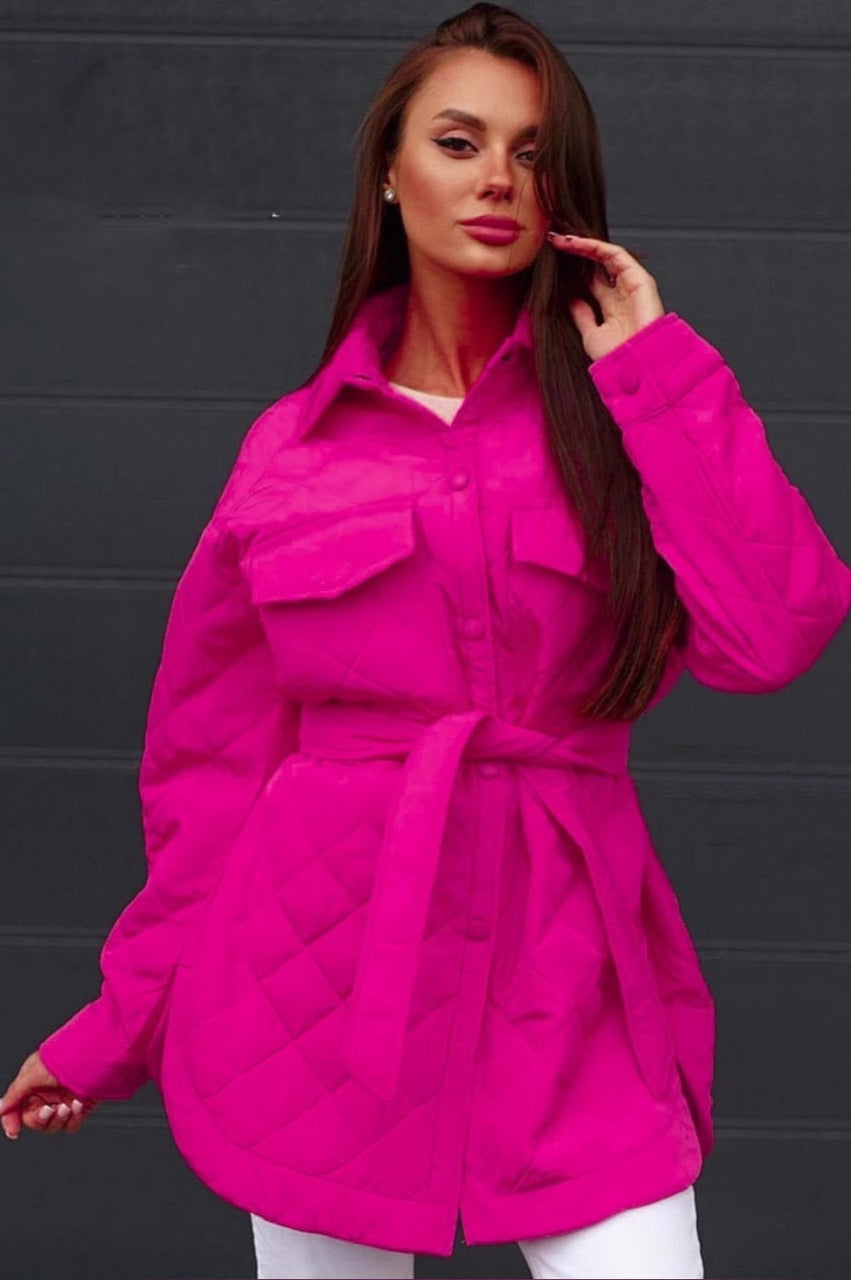 Oversized Longline Diamond Quilted Puffer Jacket S / Pink
