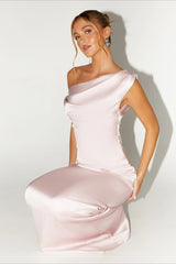 Solid Asymmetric Neckline Formal Dress