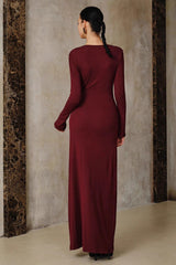 Wine Red Bodycon Metallic Trim Dress