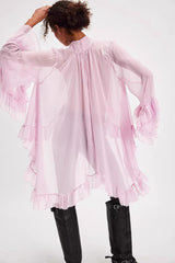 Sheer Flare Sleeve Tie Blouse