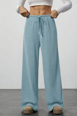 Draped Drawstring Wide Leg Knit Pants