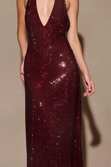 Halter Deep V Backless Bodycon Elegant Prom Dress