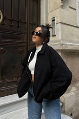 Zip Up Stand Collar Sweatshirt Jacket Black / S