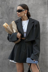 Mini Skirt with Lapel Blazer Two Piece Set S / Black