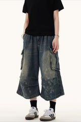 Multi Pocket Ruched Cargo Relaxed Straight Jeans