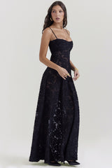 Dainty Lace Spaghetti Strap Tie Waist Prom Dress