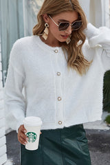 Oversized Short Knit Cardigan S / White