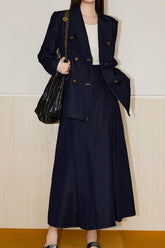 Textured Double Breasted Two Piece Blazer Skirt Set