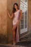 Satin Asymmetrical Shoulder High Slit Slim Fit Elegant Prom Dress