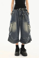 Vintage Washed Workwear Cropped Jeans