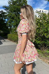 Doll Collar Puff Sleeve Mini Floral Dress