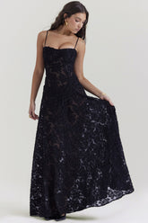 Dainty Lace Spaghetti Strap Tie Waist Prom Dress