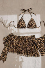 Leopard Print Tie Back Ruffle Bikini Skirt Set