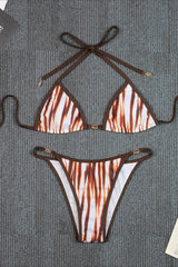 Sexy Tie Dye Low Rise Halter Triangle Bikini Set