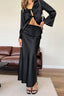 V Neck Tie Front Satin Top Maxi Skirt Set